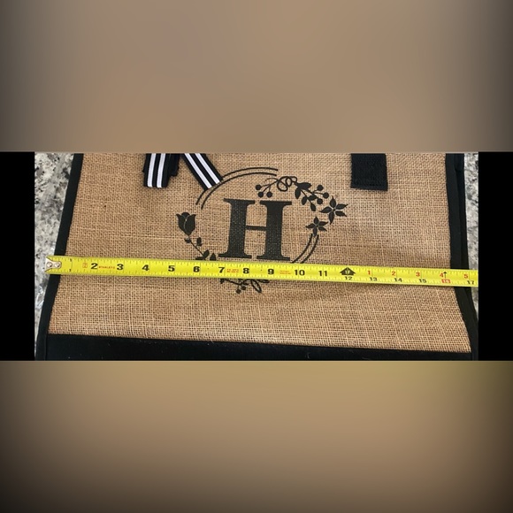 Letter Embroidered Jute Satchel Bag Large - Picture 8 of 9